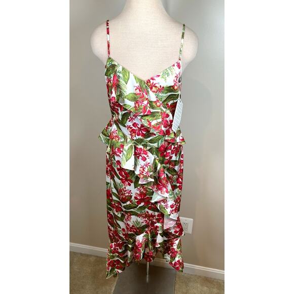 AMUR Deborah High Low Ruffle Scarlet Tropical Floral Maxi Dress Size 6 - Picture 3 of 7